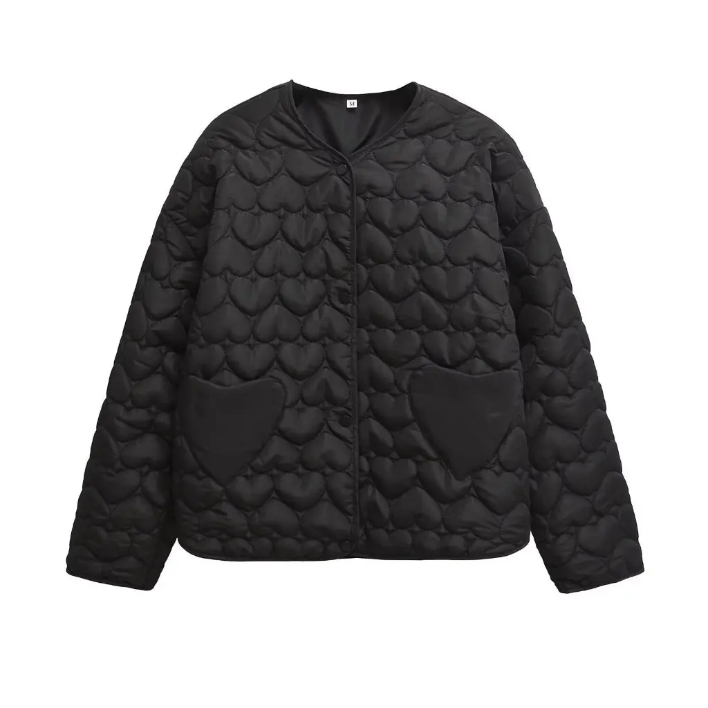 

Женское уличное модное стеганое хлопковое пальто, осень-зима, с круглым вырезом, с узором «любовь», в европейском и американском стиле, новинка