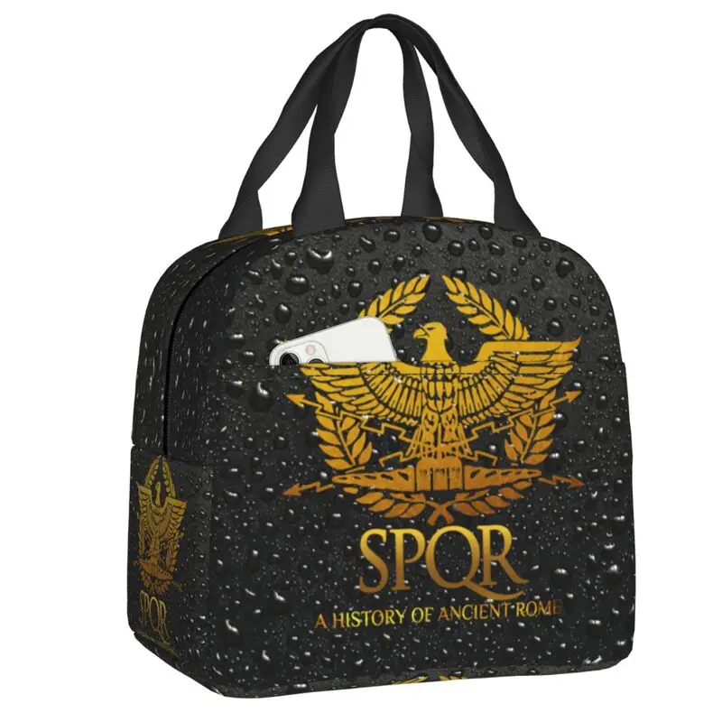 Custom SPQR Roman Empire Lunch Bag Gladiator Tshirt Imperial Golden Eagle Emblem Cooler Thermal Lunch Box for Kids School