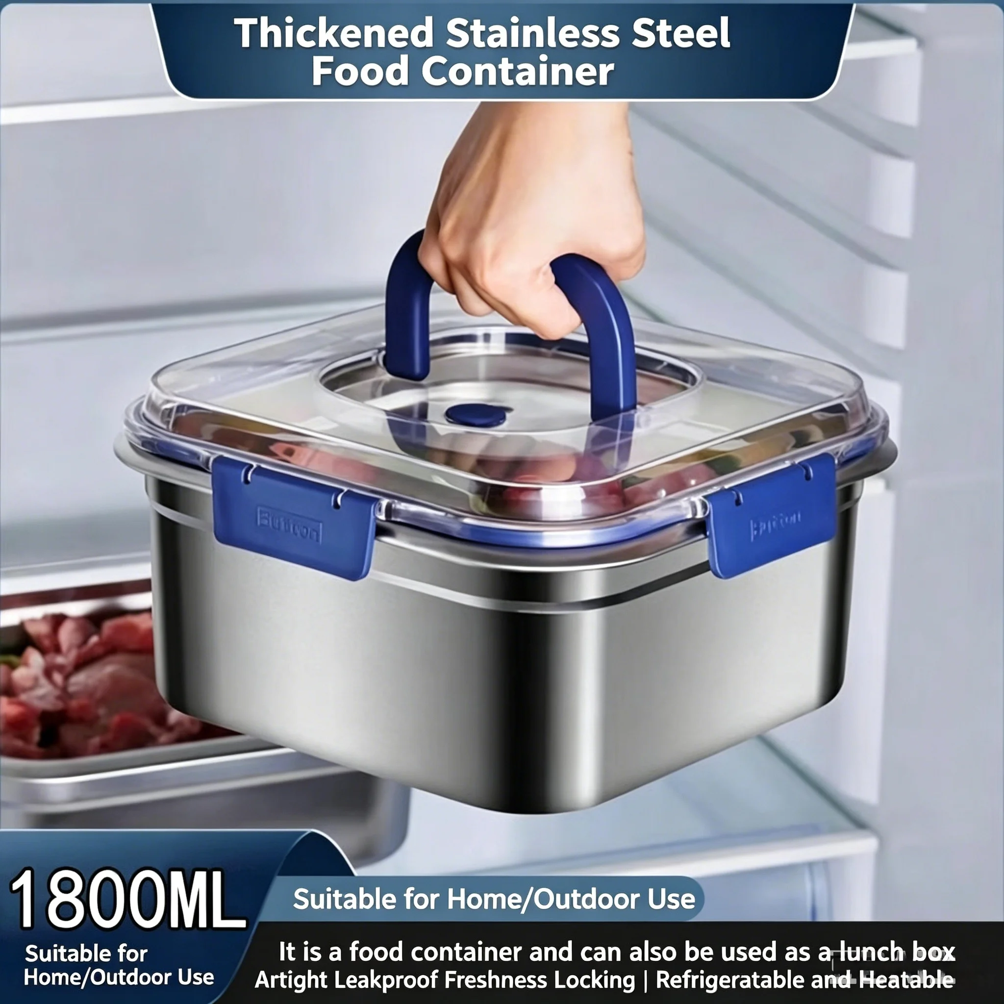 Food Grade Stainless Steel Airtight Food Storage Container Leakproof Lunch Box with Lid Portable Bento Box for Picnic Fridge Fru