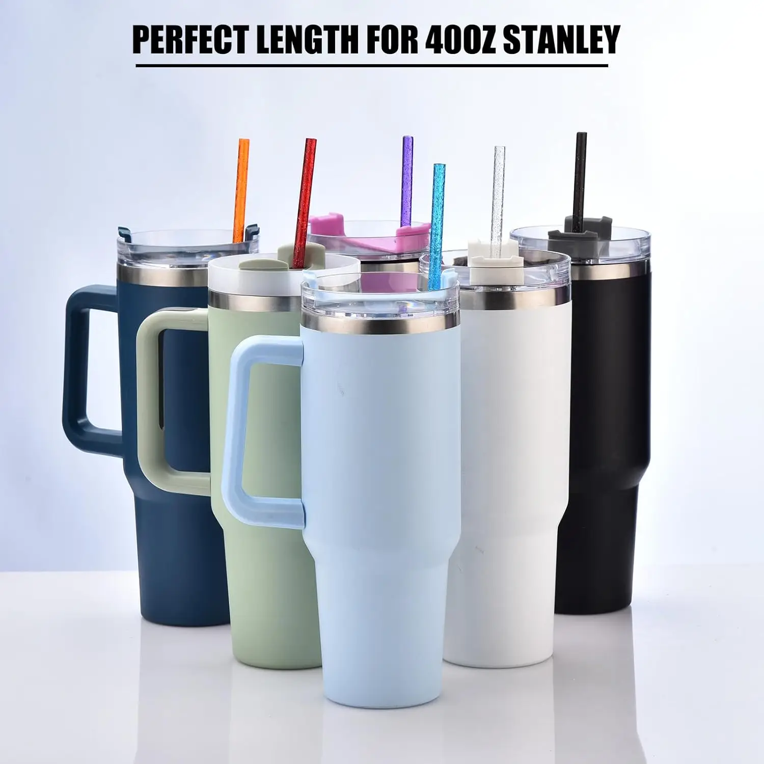 12-Pack Reusable Clear Plastic Glitter Straws, 13 inch Extra Long Tumbler Straws for Stanley Cups,Plus Cleaning Brush
