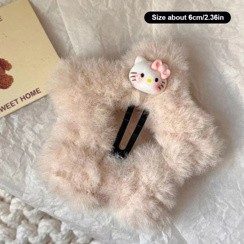 Cute Hello Kitty Hair Clip Cartoon Sanrio Plush Kitten Hairpin BB Clip Side Bang Clip For Girl Headwear Hair Accessories