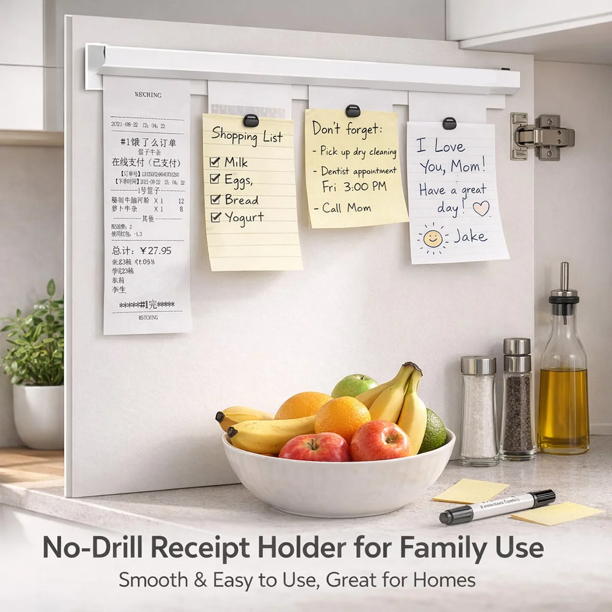 No-Drill Wall-Mounted Ticket Holder, Secure Clamp for Receipts, Orders & Menus | For Restaurants, Bubble Tea Shops & Cafes