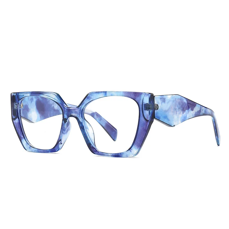 Thick Square Eyeglass Frames Optical Lenses For Women Fashion Blue Colorful Decorative Glasses Trendy Polygon Wide Legs Eyewear