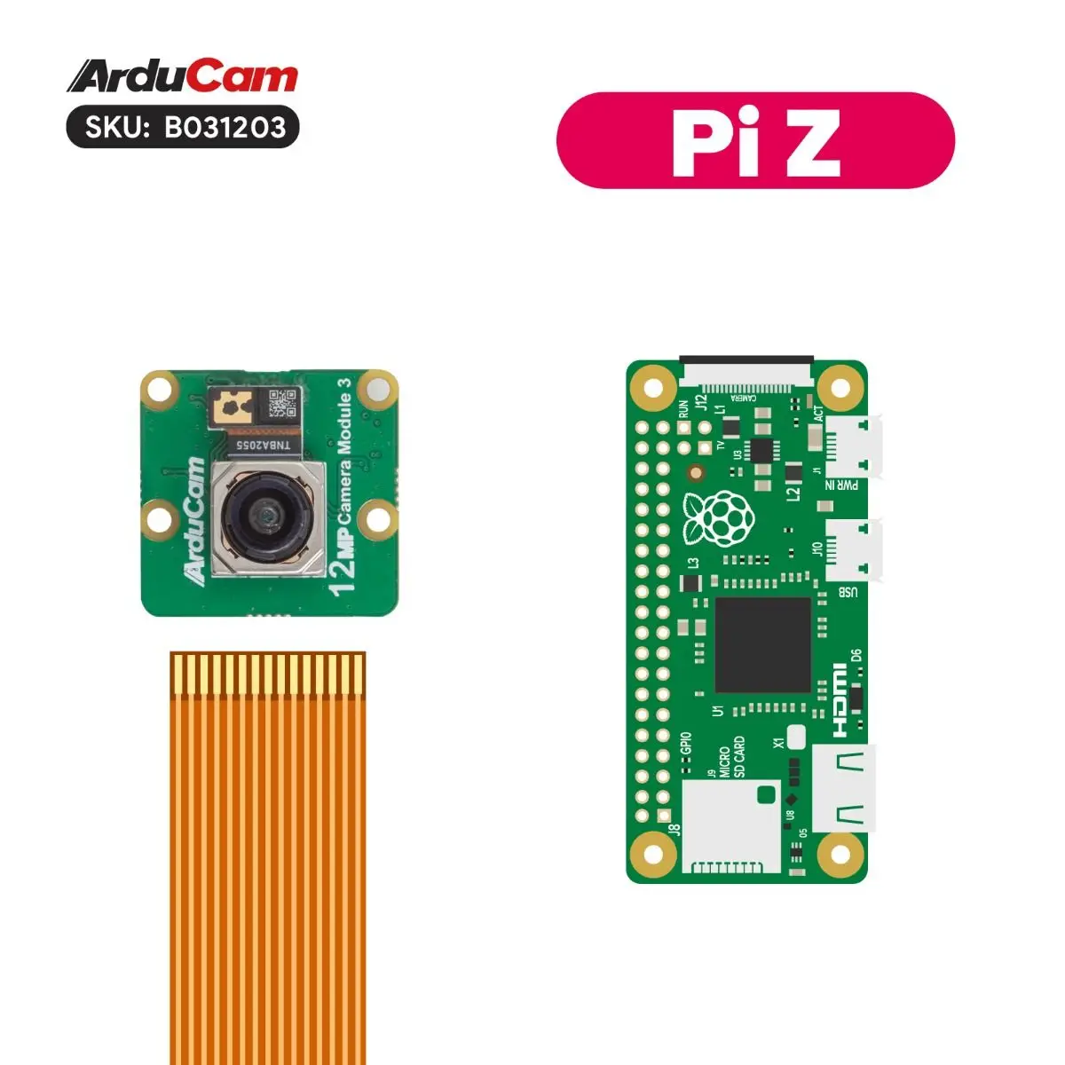 وحدة كاميرا Chipboard Arducam IMX708 B031203 3 NoIR 12MP ضبط تلقائي للصورة زاوية واسعة لـ Raspberry Pi، وضع HDR مدعوم PDAF