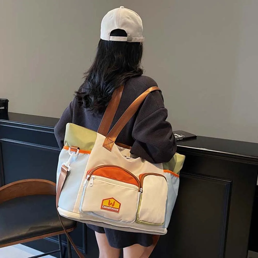 Oxford Cloth Expandable Travel Bag Yoga Pouch Foldable Large Capacity Fitness Bag Contrast Color Multi Layered