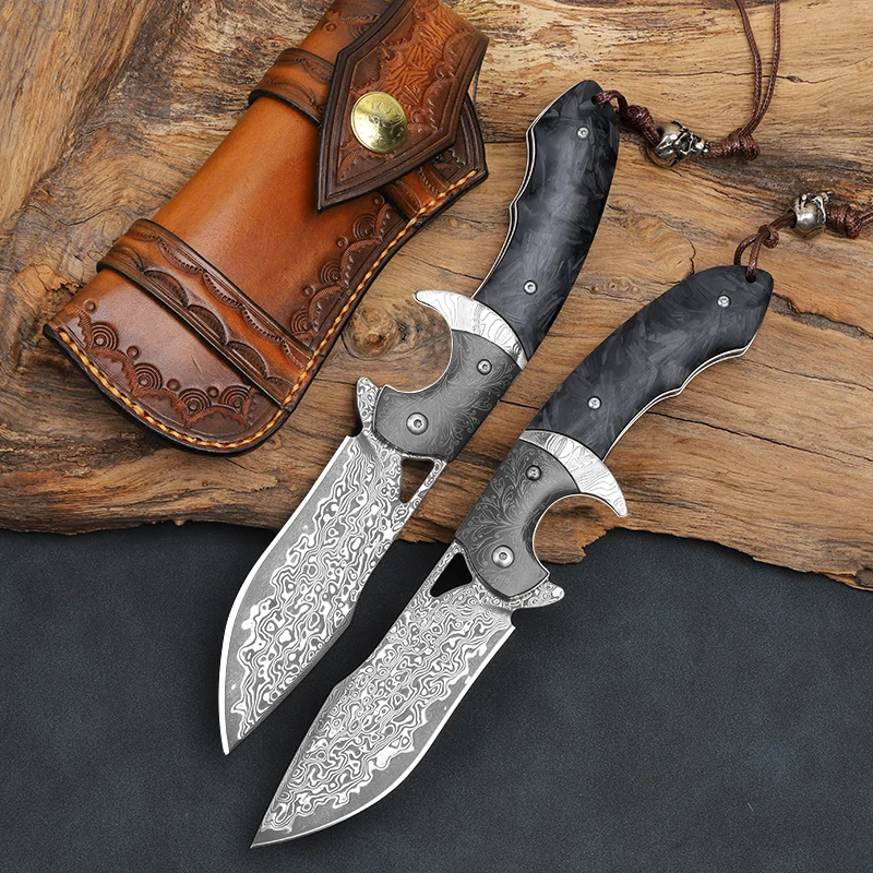 VG10 Damascus Steel Blade Folding Knife, Carbon Fiber Handle, Outdoor, Camping, Adventure, Hiking, EDC (Everyday Carry) Tool