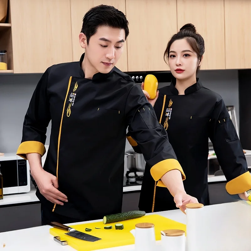 

Рабочие униформы для поваров с длинным рукавом для мужчин, с принтованным логотипом, для отелей, чайных, ресторанов, кухонного персонала, осенне-зимняя молодежная одежда.