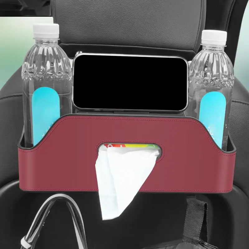 Backseat Car Organizer Car Seat Back Storage With Tissue Box 2 Cup Holders Headrest Hooks Car Necessities Multi-functional Car