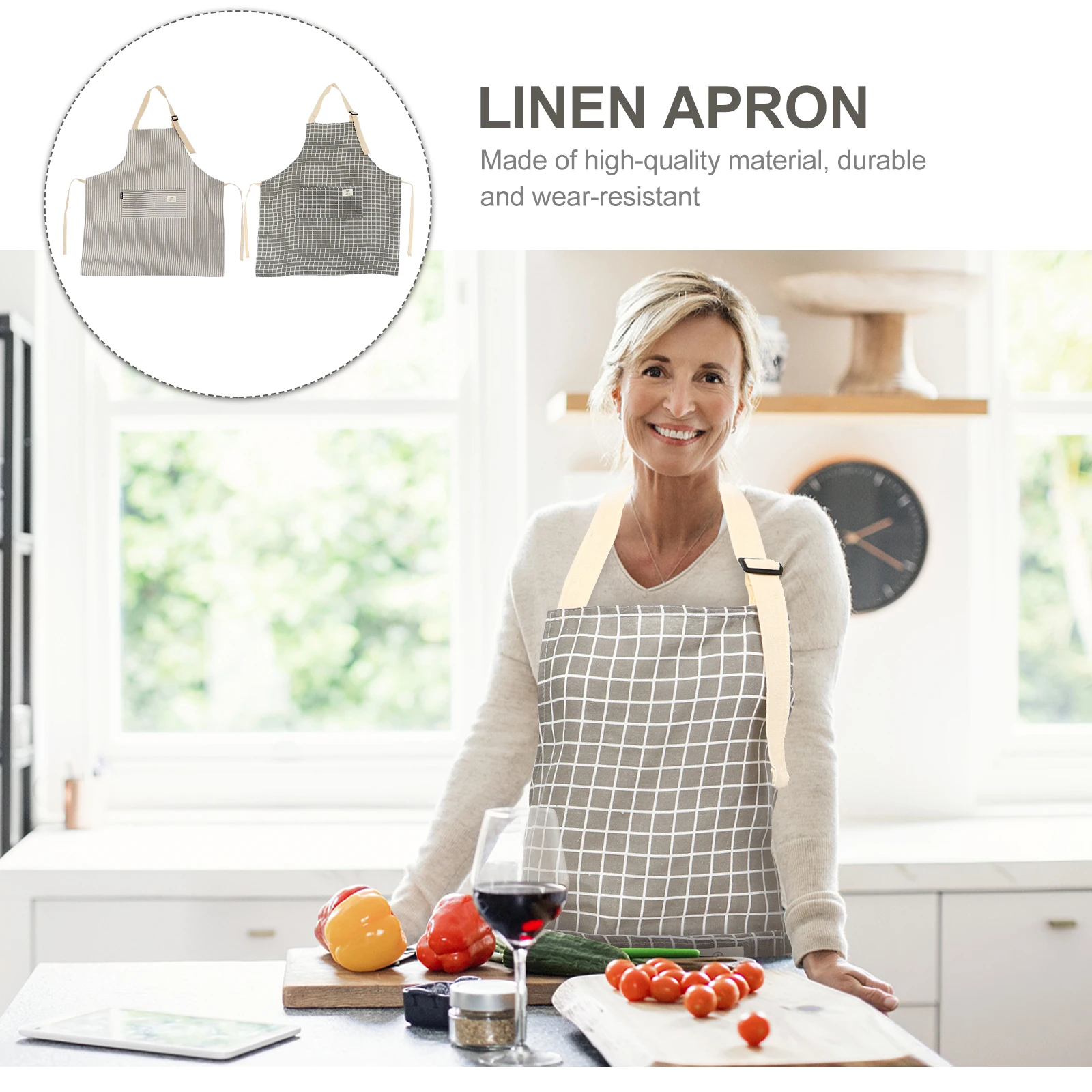 

2Pcs Kitchen Apron Adjustable Cotton Linen Anti Grease Household Cooking Oilproof Bib Man Woman Storage Pocket