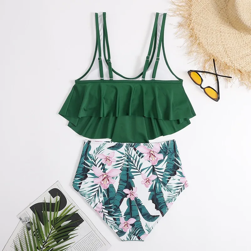 Ruffles Bikini Set Women Push-up Padded Plus Size Overlay Print Bikinis Swimsuit Fashion Beachwear Hight Waist Swimsuits Newest