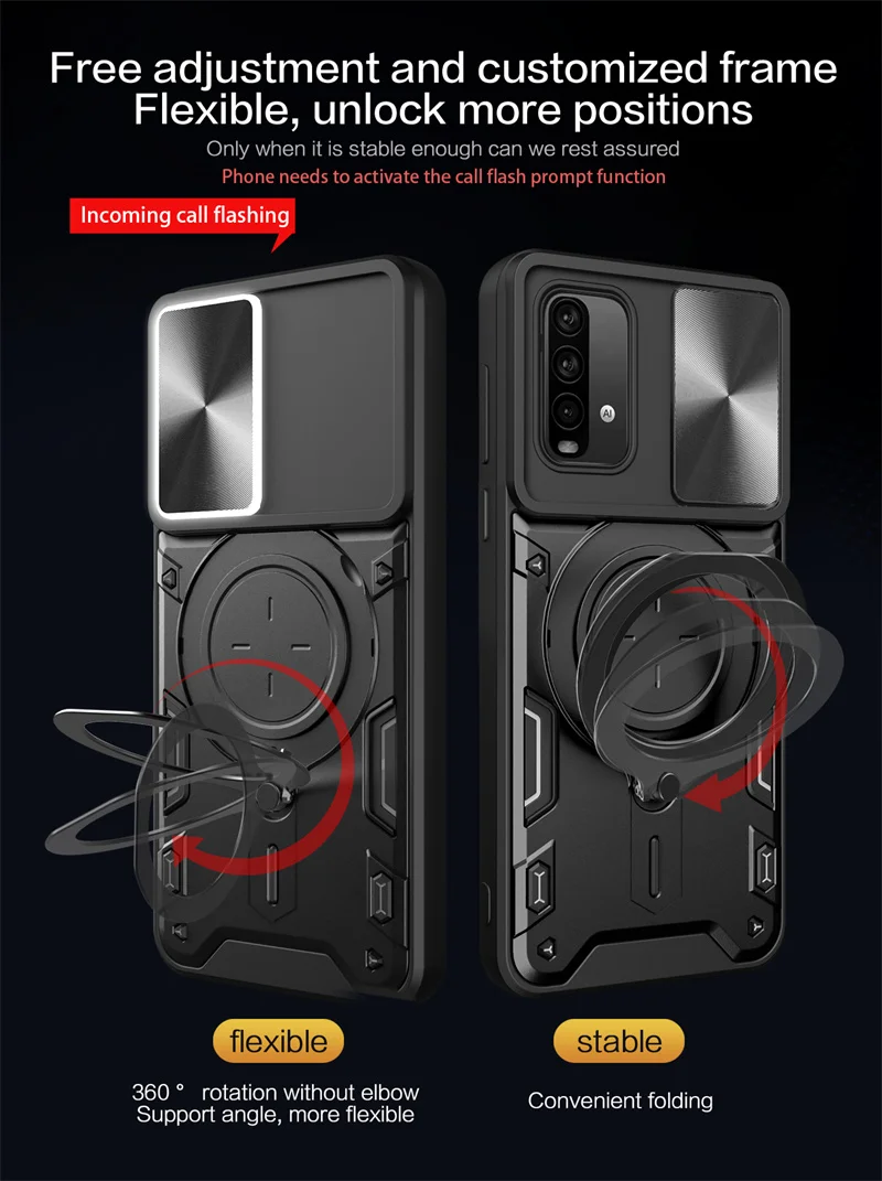 Per Xiaomi Redmi 9 T 9 T 6.53 custodia Slide Camera Lens Armor Protect Phone Case per Redmi 9 T Redmi9t Car Magnetic Holder Ring Cover