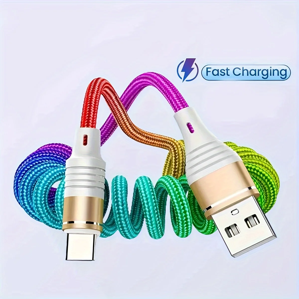 

Aluminum Alloy Retractable Rainbow Spring Usb A To Type C Fast Speed Charging Cable for Iphone 16 15 Huawei Samsung and Car Use