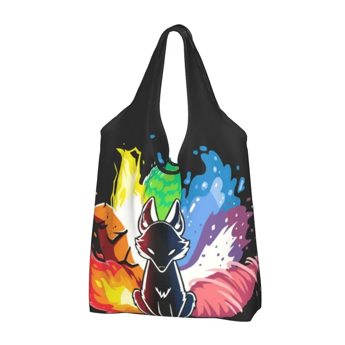 Reusable Kitsune Nine Tail Fox Shopping Bag Women Tote Bag Portable Japanese Art Grocery Shopper Bags