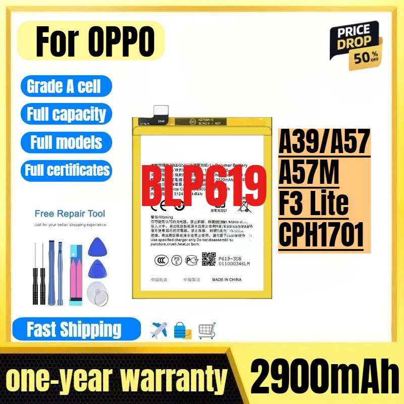 

BLP619 for OPPO A39/A57/A57M/F3 Lite/CPH1701 Phone Battery High Quality High Capacity Replacement Bateria Grade A Cell with Tool