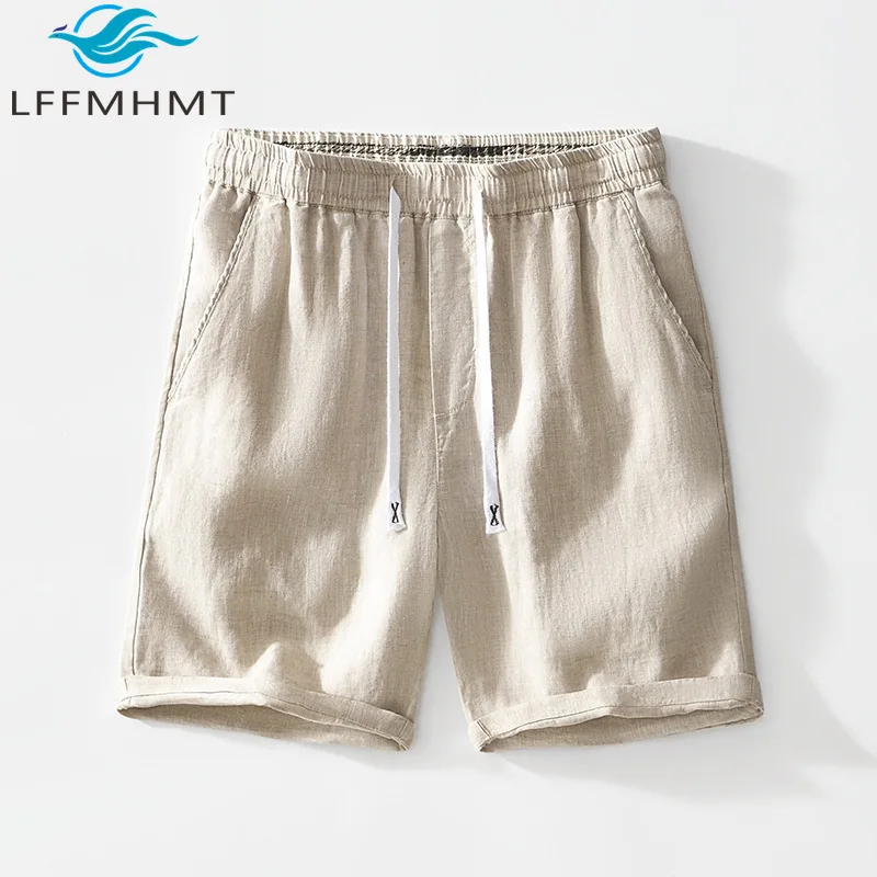 L8249 Summer Fashion Breathable Shorts Simple Basic Good Quality 100% Linen Fabric Loose Casual Comfortable Short Pants Male