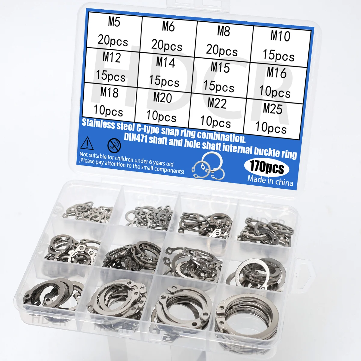 170pcs Stainless Steel Shaft Retaining Ring, External Shaft Retaining Ring, Bearing Retaining Ring
