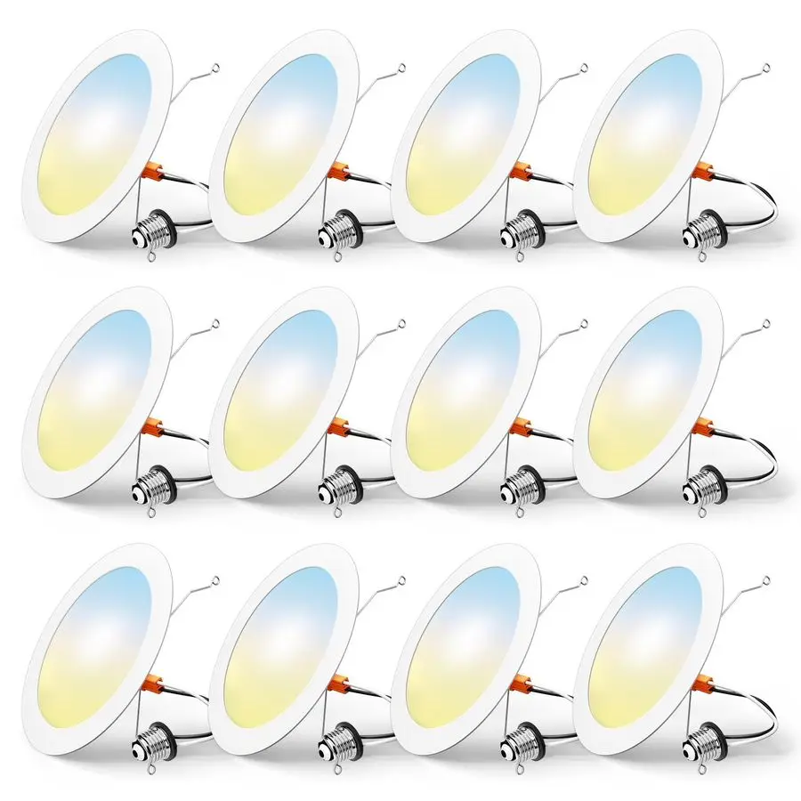 

12 Pack Retrofit LED Recessed Lighting 6 Inch, Selectable 2700K 3000K 4000K 5000K 6000K, Dimmable Flat LED Can Lights, 10W110W,