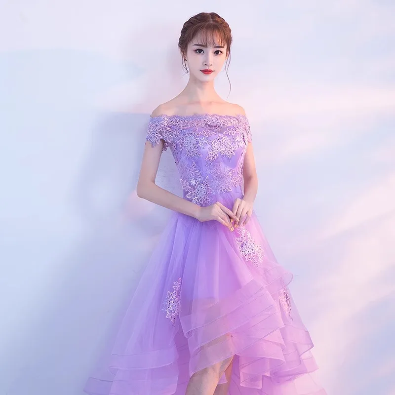 Reject Return J208 Sweet Memory High Low Banquet Purple Lilac Dress Fashion Women Boat Neck Formal Gown Girl Dreamy Prom Dresses