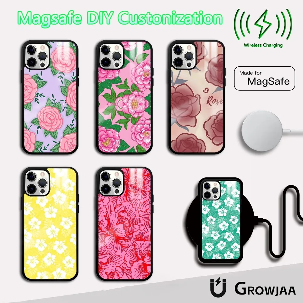 

Pink Flower Hibiscus Rose Phone Case For iPhone 16 15 14 13 12 11 Pro Max Plus Mini Magsafe Mirror Wireless Magnetic Cover