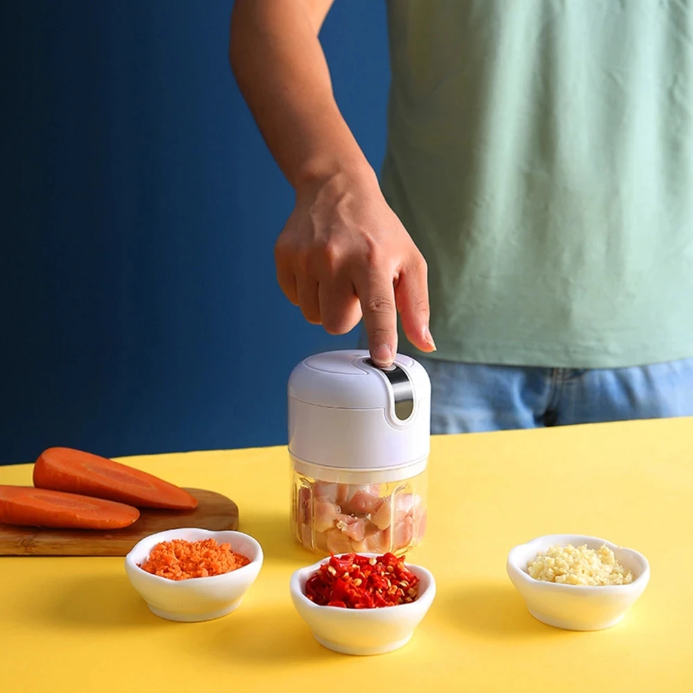 100/250ml Electric Mini Garlic Crusher Portable Chopper USB Charging Ginger Chili Vegetable Masher Machine Kitchen Tool