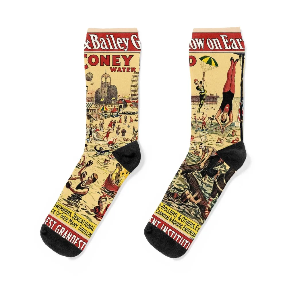 

Coney Island Water Carnival Circus Vintage Poster Socks winter thermal sports and leisure Christmas FASHION Socks Woman Men's