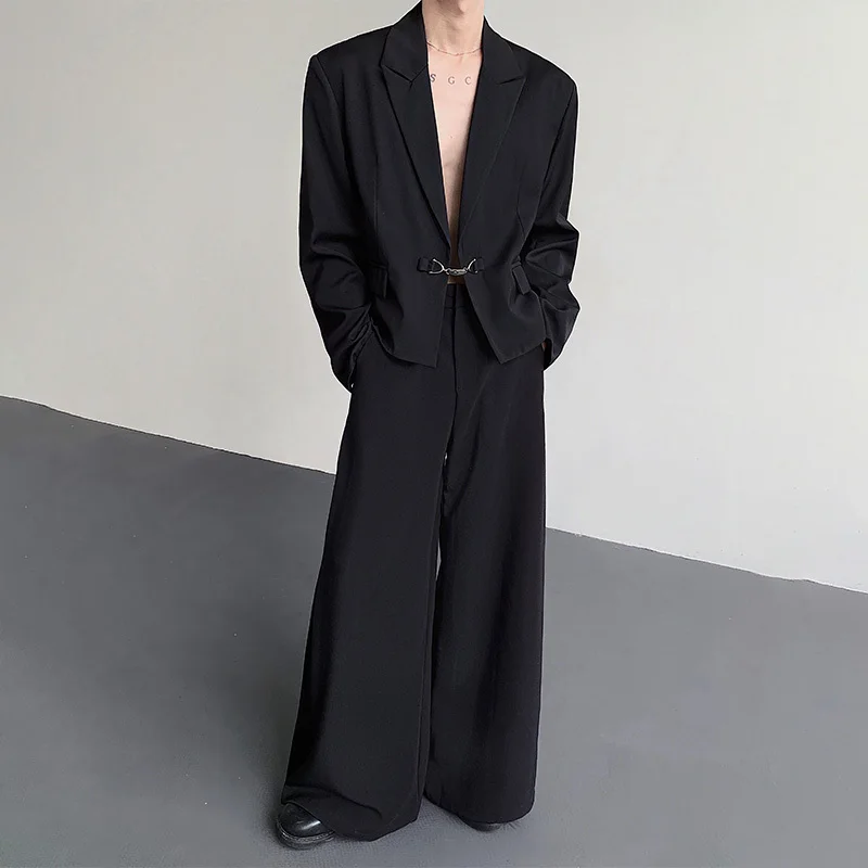 LUZHEN Fashion Korean Elegant Metal Buckle Placket Loose Blazer Coat Men 2025 New Solid Color Trendy Casual Male Clothes JY3447