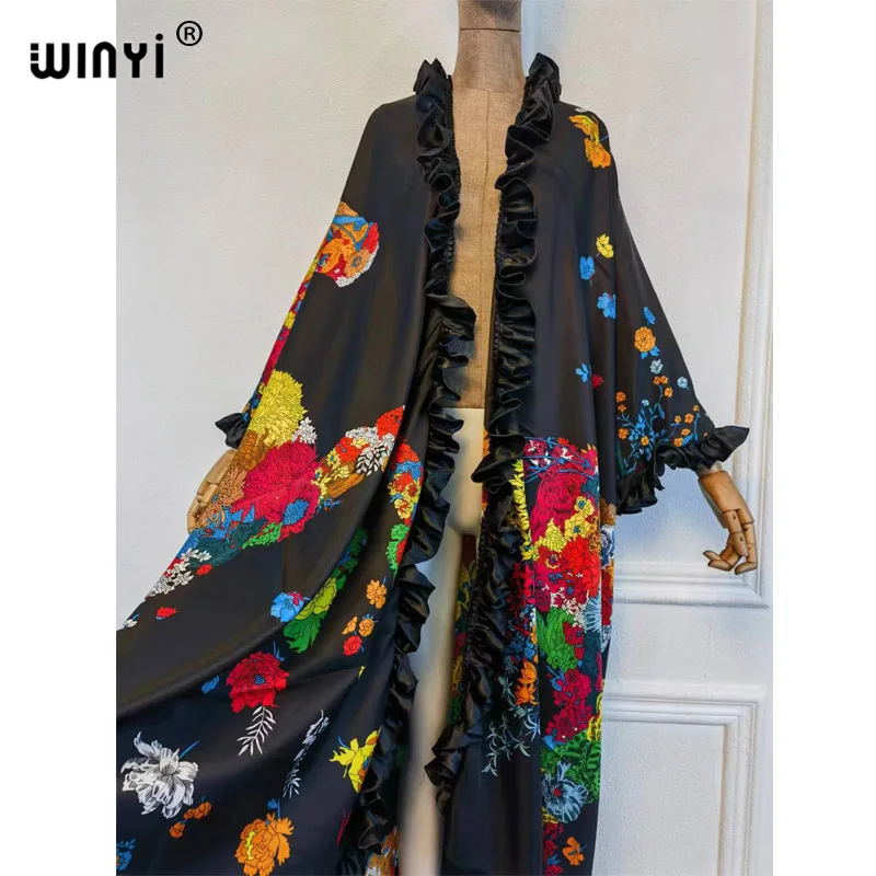 Imagem -05 - Winyi-cardigan de Renda Impressa Preta para Mulheres Quimono Sexy Manga de Taco Roupa Boho Beach Elegante Cabolsa Boho Moda Natalícia Novo