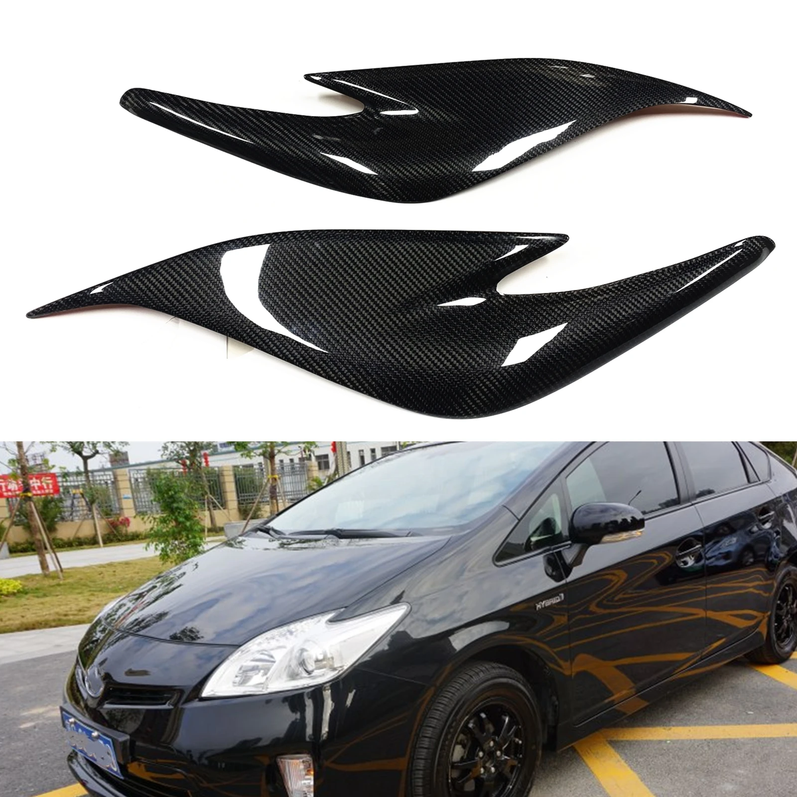 

2PCS Carbon Fiber Front Head Light Headlamp Brow Sticker Headlight Eyebrow Eyelid For Toyota Prius ZVW30 JDM Type 2012-2015