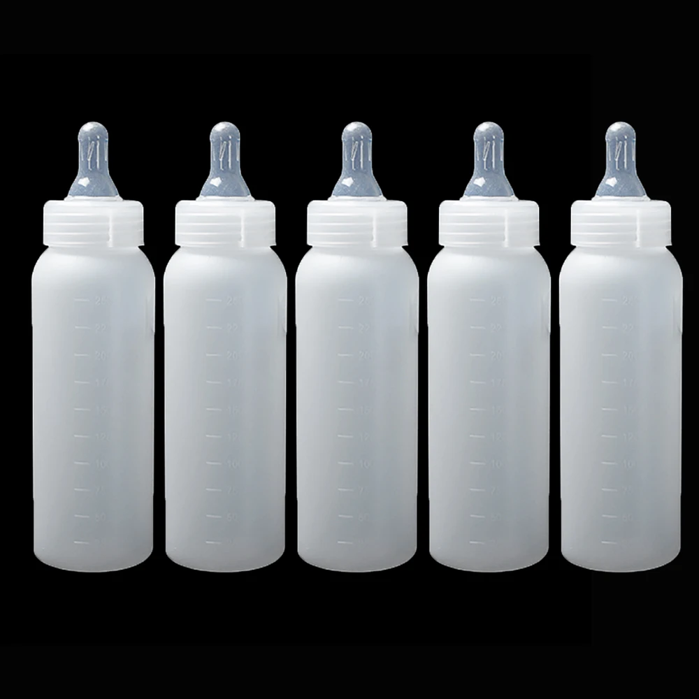 ขวดรีดนมพลาสติกขนาด250มล. ติดที่หัวนมสำหรับดื่มน้ำหมูลูกสุนัขเลี้ยงสุนัขที่สำเร็จการศึกษา5ชิ้น