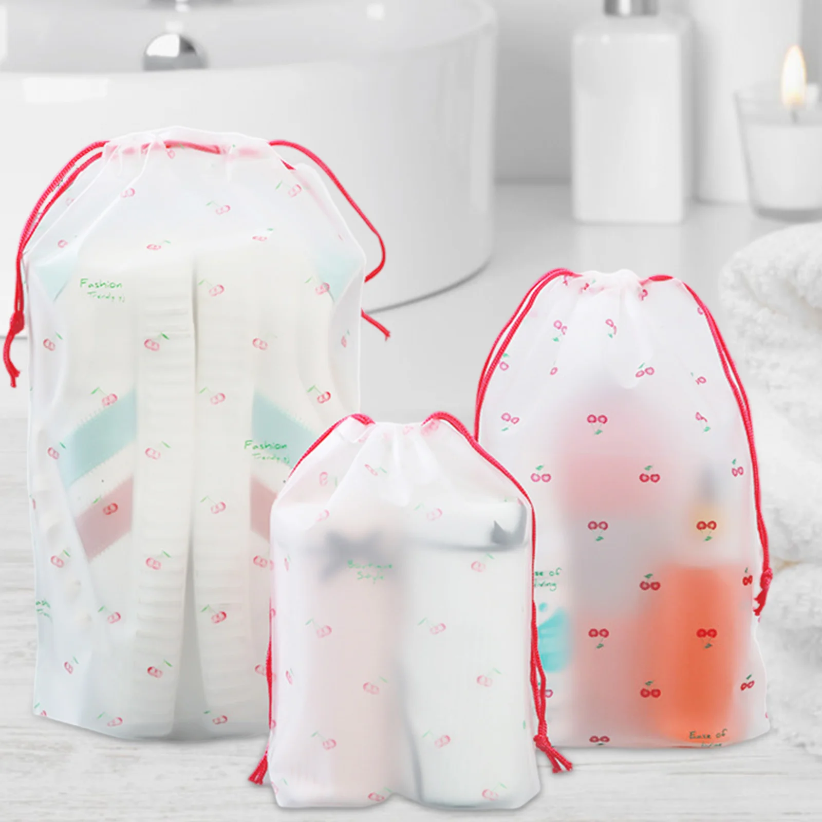 4 Pcs Clothing Travel Transparent Storage Bag Laundry Bags Dirty Clothes Hamper Drawstring