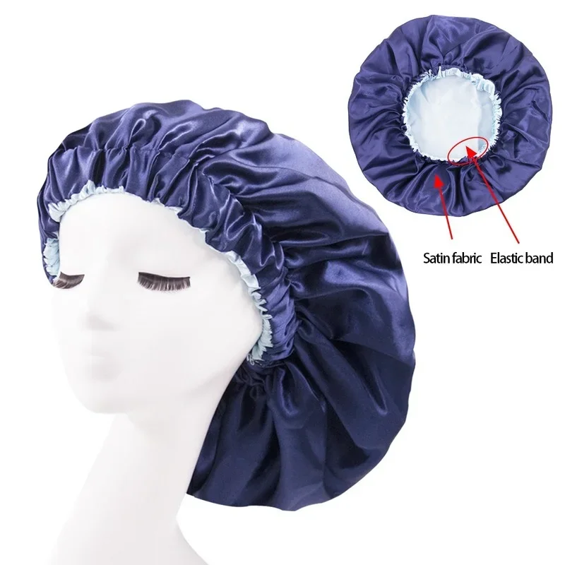 

New Large Satin Bonnet Silk Night Sleeping Cap Long Satin Bonnet with Head Tie Band Bonnet Edge Wrap for Women Curly Braid Hair