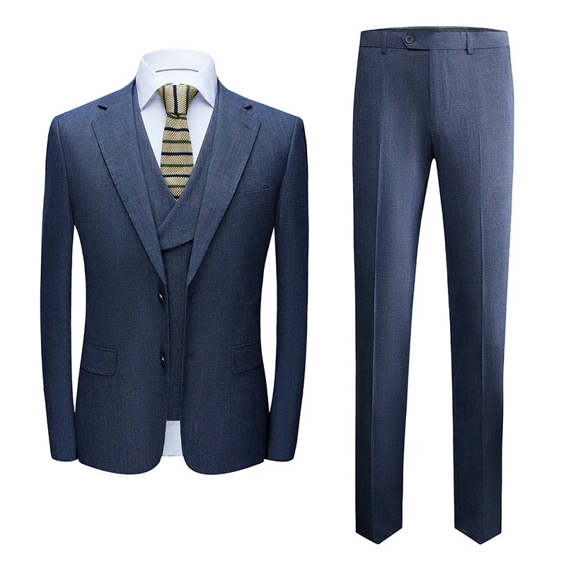 

KIDWHXR Suit Set Man British Style Turn Down Collar Male Three-piece Outfit Slim Long Sleeve Business Casual Wedding Men Suits