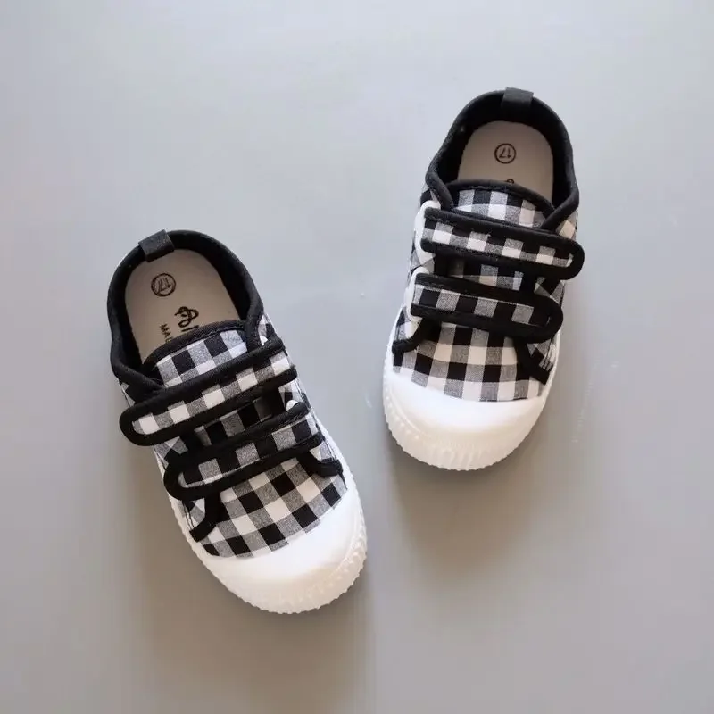 Spring Autumn Korean Plaid Kids Canvas Shoes Boys Girls Breathable Sports Shoes School Casual Shoes Toddler Soft Sole Sneakers