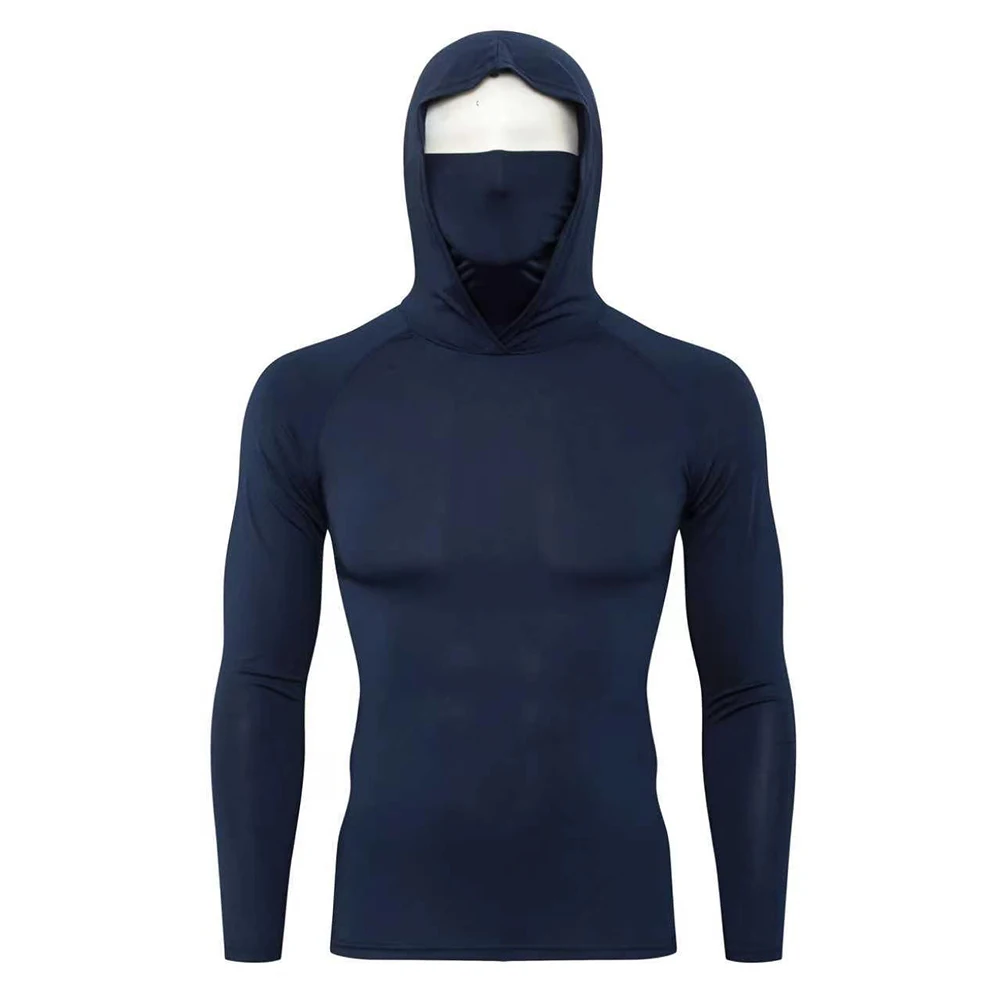Cover Face Athletic Hoodie for Men Long Sleeve Sweatshirt Breathable Running Top Outdoor Fitness Spring Autumn