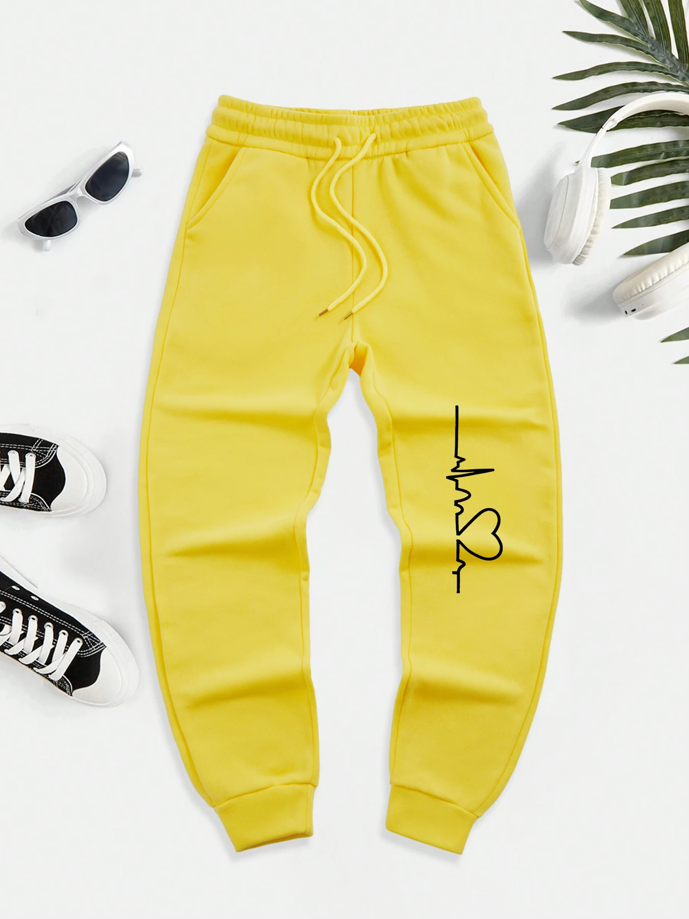 

Heartbeat With Heart Shape Printed Men New Autumn Warm Pant Fashion Comfy Hip Hop Trousers Drawstring Pockets Sweatpants Male