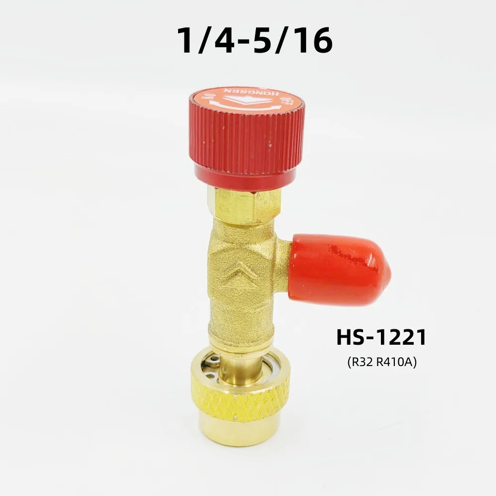 

HS-1221 Air Conditioning Refrigerant Plus Liquid Safety Valve R410A Valve 1/4 "SAE Male To 5/16" SAE Safety Adaptor