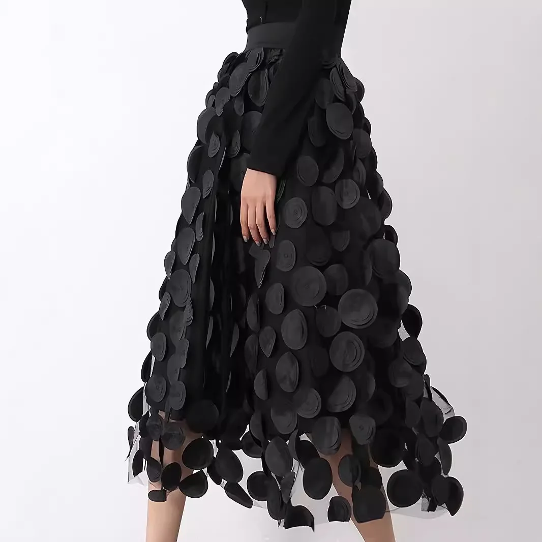 Saia Feminina Falda Negra Encaje Spring Summer New Style Patchwork Skirt Women Versatile Mesh Women's Clothing Femininos Roupas