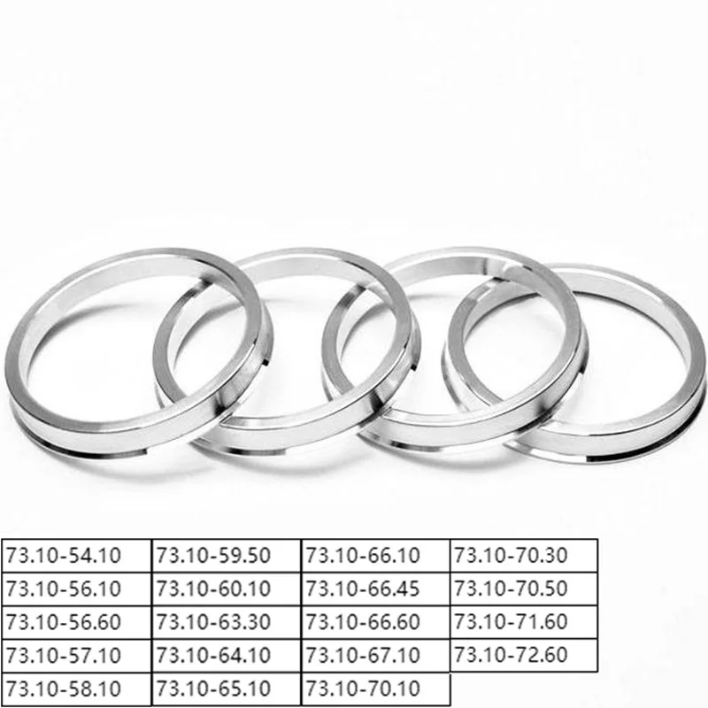 4 Uds OD 73,1mm a ID 54,1 56,1 57,1 58,1 59,5 60,1 63,3 64,1 65,1 66,1mm cubo de centrado de neumático de coche anillos centrales centro de orificio de rueda
