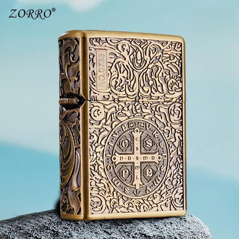 Zorro Constantine Windproof Kerosenes Lighter, Embossed Craftsmanship Retro Old-fashioned Grinding Wheel Lighter, Gift for Men