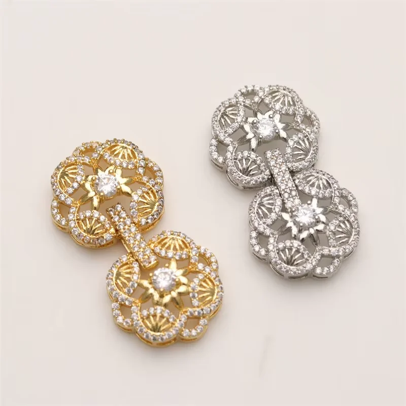 2 pcs 4 Rows Clear Crystal Copper CZ Gold Plated Clasp For Pearl Necklace Bracelet Making DIY Craft Accessories