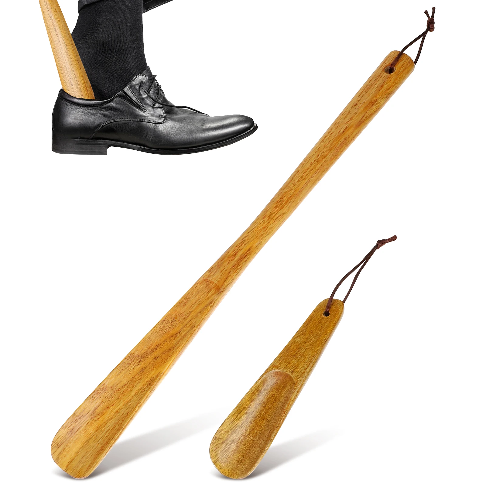 

2 Pcs Wood Shoehorn 40cm Long 16cm Short Yellow Easy Use Protect Shoes Suitable All Ages Shoe Accessories Horn For Men Women