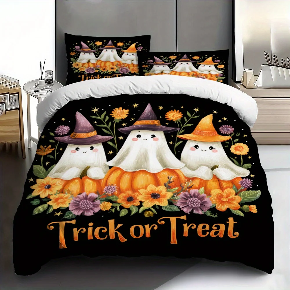 

Halloween Bedding Set 3D Printed Duvet Cover Set Skin-Friendly Single Double Size Bedroom Decor Duvet Cover Set Happy Halloween