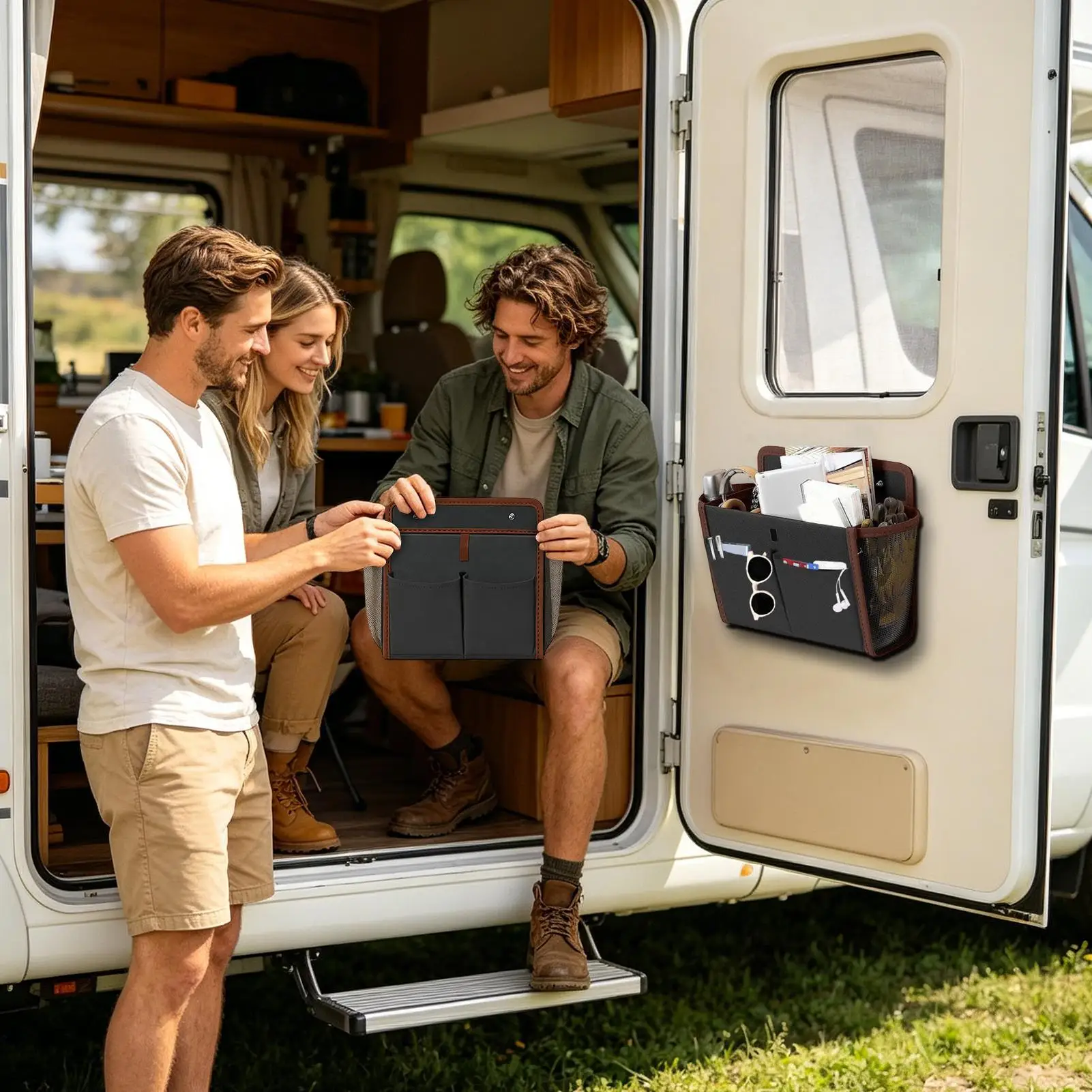 

Camper Organization Adhesive Large Capacity Wall Mount Bag RV Closet Organizer For Van Camping Travel Bedroom Kitchen Office