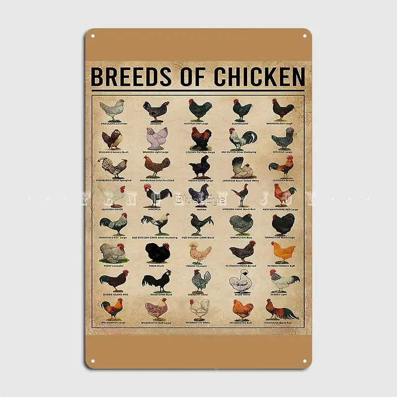 Plaques métalliques pour races de poulets, connaissance, propriétaire de poulet, cinéma, cuisine, grotte, Pub, affiche en étain personnalisée