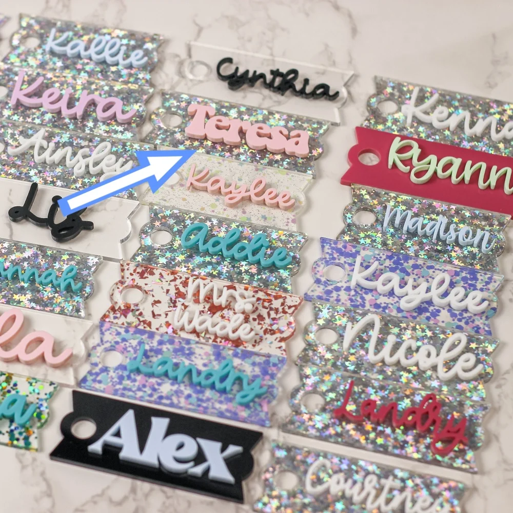 1PC Custom PMMA Cup Charm - Personalized Engraved Name, Shiny Design, DIY, Laser Engraved, Ideal Daily Use Accessory & Sparkling