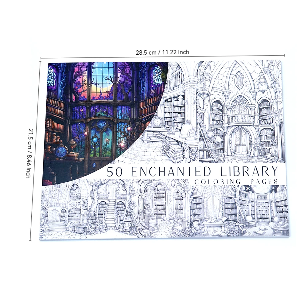 50 Enchanted Library Coloring Pages Fantasy Coloring Sheets Enchanted A4 Size Book Magical Fantasy Bookshelves Wizards Ancient image 5