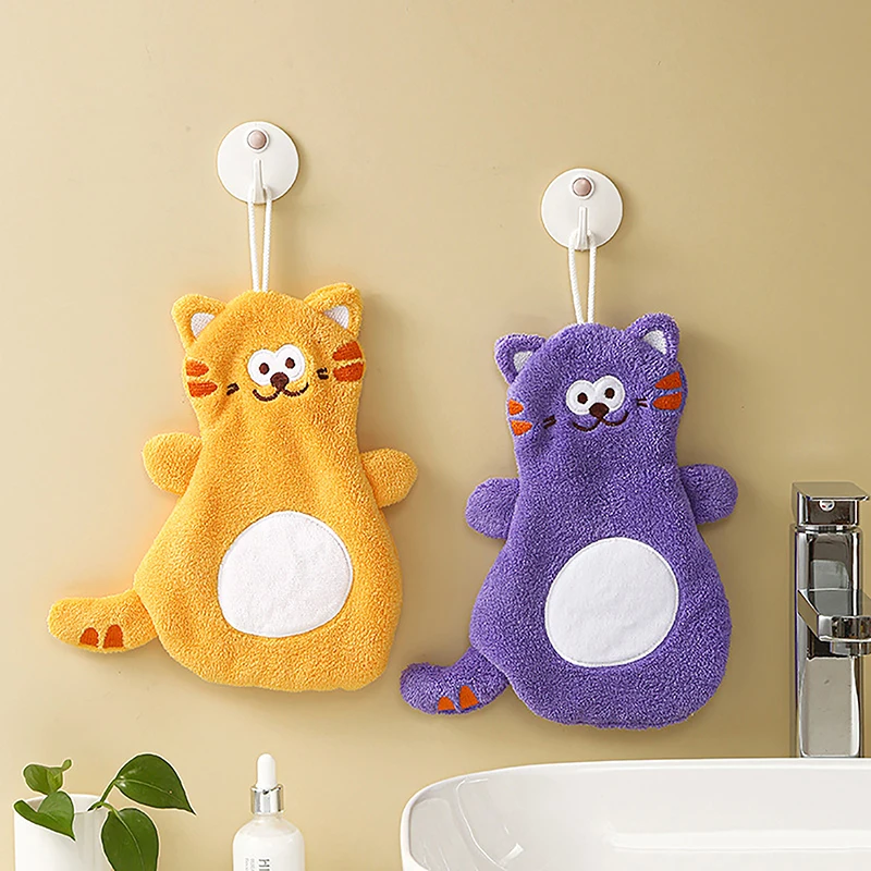 

1PC Cartoon Cat Hand Towel Cute Animal Coral Velvet Water Absorption Quick Dry Wipe Kitchen Bathroom Children Hands Towel