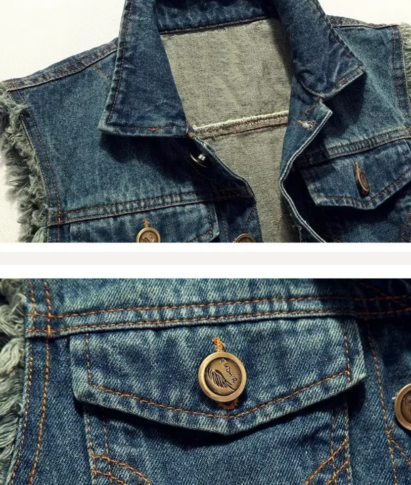 Men's Denim Vest Korean Style Sleeveless Slim Fit Denim Jacket Plus Size Casual Waistcoat for Spring Summer Autumn Workwear