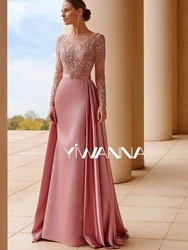 Modesto vestido de manga larga con cuello redondo para madre de la novia, traje de boda clásico con Apliques de encaje, elegante vestido de noche personalizado