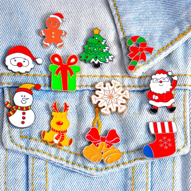 Fashion Christmas Brooches Santa Claus Hat gloves Bells Socks Snowfake Rhinestone Suit Metal Pins Badges Brooch New Year Gifts